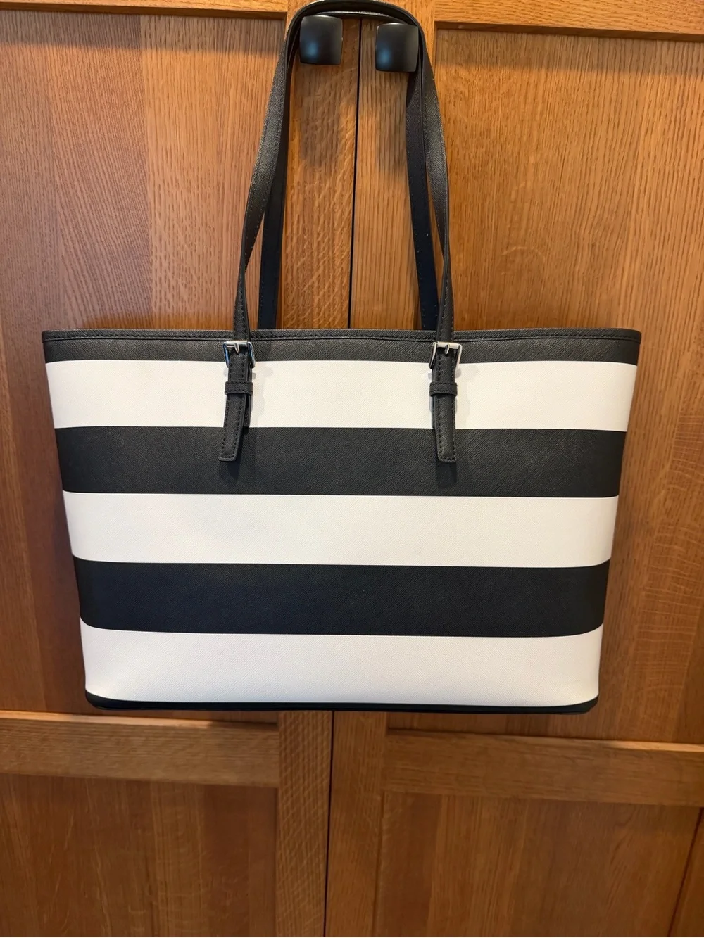 Michael Kors Black and White Horizontal Stripe Tote - Picture 2 of 8
